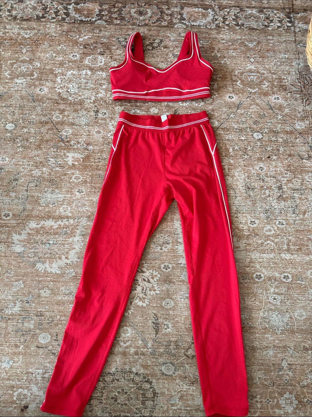 Red Athletic Two-Piece Set with White Piping